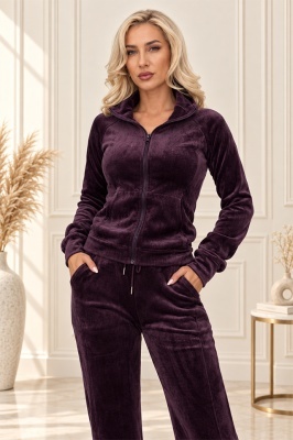 Trening velur Peyton, cu hanorac, fermoar si pantaloni lejeri, MOV, detaliu fata