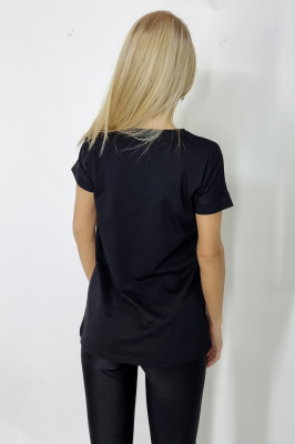 Tricou dama Blooming, cu imprimeu grafic "Glam", Negru5
