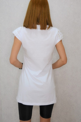 Tricou dama lung, cu imprimeu "sandale", Alb3