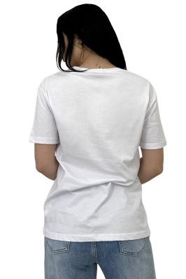 Tricou de dama din bumbac, Lumiheart cu pietre si imprimeu inima, Alb