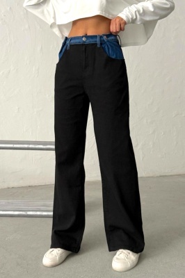 blugi fashion urban cu talie contrastanta