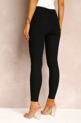 Blugi dama skinny Chiara, cu efect de push up si imprimeu neprespalat, Negru intens4