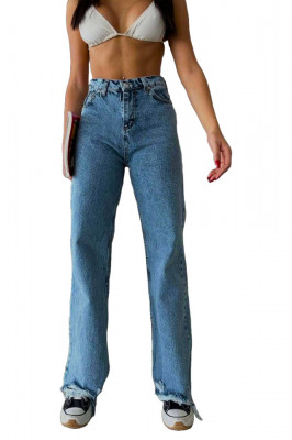 Blugi wide leg Yukatan, cu tiv perforat si aspect prespalat, Albastru deschis 1