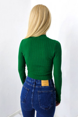 Bluza casual Claudine, cu guler inalt si detaliu impletit, Verde, Marime S/M spate
