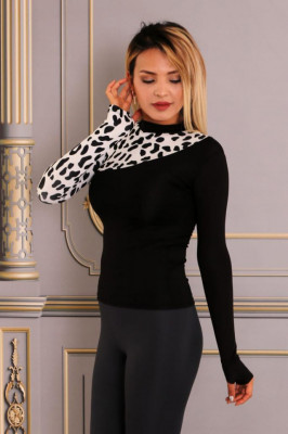 Bluza dama Catalina, cu fenta pentru deget si imprimeu asimetric, Animal print Leopard3