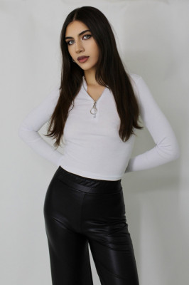 Bluza dama Freya, cu textura striata si fermoar accesorizat2