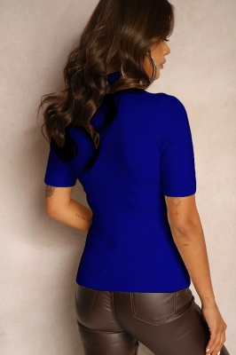 Bluza de dama cu guler rulat, Patrizia, si maneca scurta, Albastru Indigo, Marime S/M poze spate