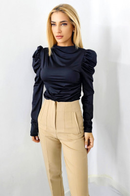 Bluza eleganta Eleonore, cu maneca lunga si umeri bufanti, Negru, Marime S/M