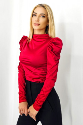 Bluza eleganta Eleonore, cu maneca lunga si umeri bufanti, Rosu, Marime S/M 3