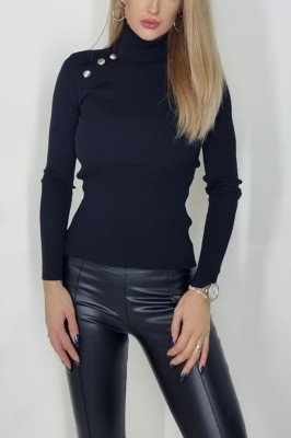 Bluza pe gat Daiana, din tricot striat, Negru
