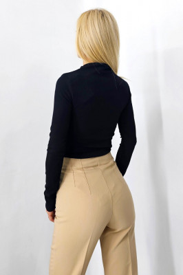 Bluza tip body Fleur, cu aspect drapat si maneca lunga, Negru, Marime S/M spate