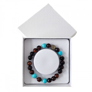 Brățară Amethyst Red Tiger Eye & Turquoise, din pietre semiprețioase si charm pomul vietii, in cutie cadou 4