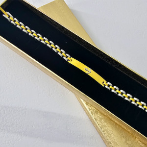 Bratara otel YAN, unisex, cu ancora in relief, ambalata in cutie eleganta, Argintiu/Auriu, YAN31