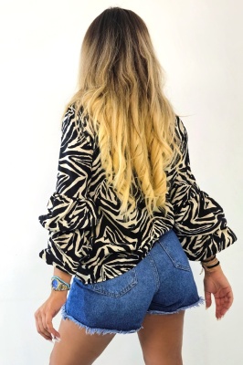 Camasa casual Hunter, animal print si maneca lunga cu volane, Zebra, Marime S/M spate