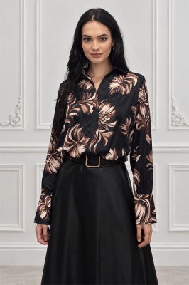 Cămașă eleganta ANELIS, cu efect petrecut și croială asimetrică, Negru, Marime S/M
