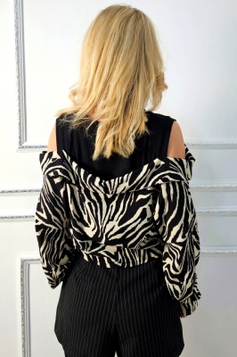 Camasa satinata de dama ATLAZ, cu imprimeu uni si animal print, Zebra, Marime S/M detalii