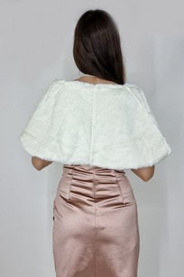 Capa tip bolero Maryem, din blana ecologica, sal cu accesoriu stralucitor inclus, Alb2