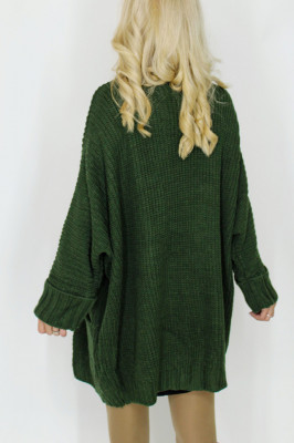 Cardigan lung Himmea, tricot, cu maneci oversize si croiala conica, Verde1