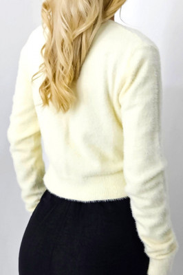 Cardigan tricotat FluFFy Vibe, cu aspect de casmir si nasturi eleganti, Alb unt 2