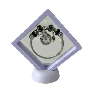 Ceas elegant Silver VSH cu pandativ, margele tip Murano si bratara reglabila, Lila