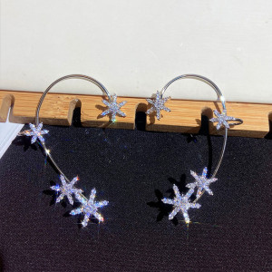 Cercei tip ear cuff pe toata urechea, Royal Flower argintiu pentru urechea stanga