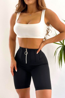 Colanti scurti modelatori Yra, cu banda lata in talie si fermoar, Negru2