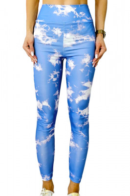 Colanti yoga MoZAIK, banda lata in talie cu efect modelator si push up, Albastru deschis 3