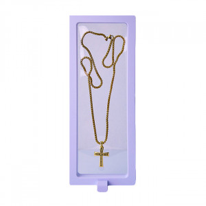 Colier unisex din inox, Promise, cu pandativ tip cruce, ambalat in cutie deosebita, Auriu/Negru 1