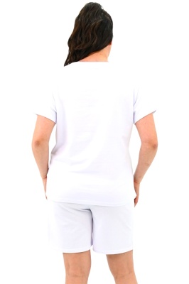 Compleu batal Melis, cu tricou imprimat si pantaloni scurti, Alb  4