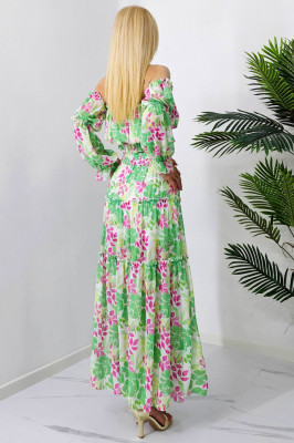 Compleu Bernolda fusta si camasa, Verde roses, Masura S/M/L1