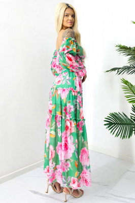 Compleu Bernolda, fusta vaporoasa si camasa cu umerii goi, Green Sunday, Masura S/M/L lateral