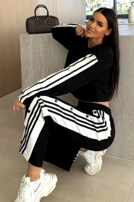 Compleu casual Oversize Flow, cu capse pe picior negru detaliu lateral