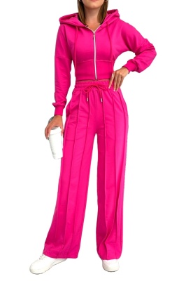 Compleu casual WalKING Time, hanorac si pantaloni cu dungi in relief, Fucsia 4