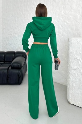Compleu casual WalKING Time, hanorac si pantaloni cu dungi in relief, Verde spate