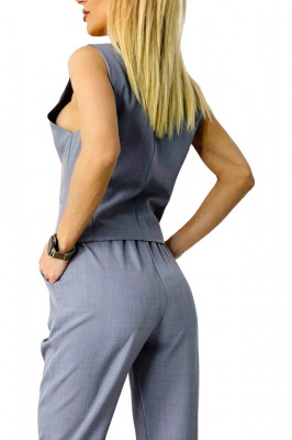 Compleu elegant TopStyle, cu vesta cambrata si pantaloni croi pană, Gri, Marime S/M spate