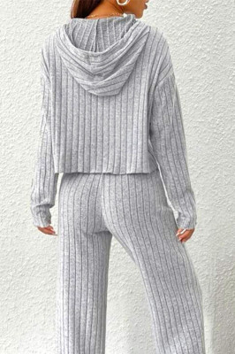 Compleu tetra Scarlett, cu bluza large, gluga si pantaloni lejeri, Gri1