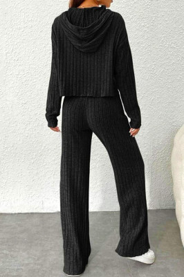 Compleu tetra Scarlett, cu bluza large, gluga si pantaloni lejeri, Negru 4