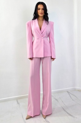 pantaloni roz dama cu talie elastica la spate