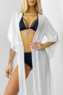 Costum de baie doua piese Hermosa, cu slip modelator semidecupat si sutien cu snururi, Negru 2