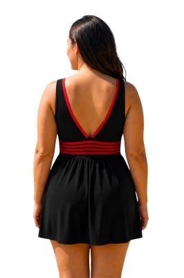 Costum de baie tankini, cu spatele gol MIRENA, Marimi Mari - Batal, Negru detaliu spate