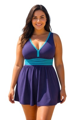rochie dama plus size pentru vacanta si relaxareCostum de baie tankini, cu spatele gol MIRENA, Marimi Mari - Batal, Albastru inchis
