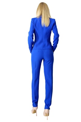 Costum elegant INDRA, sacou cambrat si pantaloni slim fit cu șliț, Albastru 3