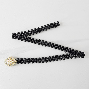 Curea elastica Pearly, catarama metalica decorativa si perle, Lotus 4