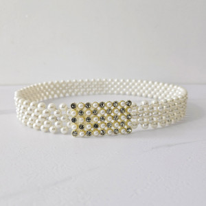 Curea elastica Pearly, catarama metalica decorativa si perle, Șah 2