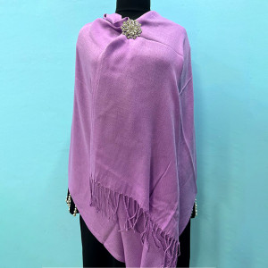 Esarfa tip sal Belladona, din material subtire, cu franjuri si emblema, Mov, 180x65 cm 1