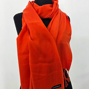 Esarfa tip sal Belladona, din material subtire, cu franjuri si emblema, Rosu, 180x65 cm 4
