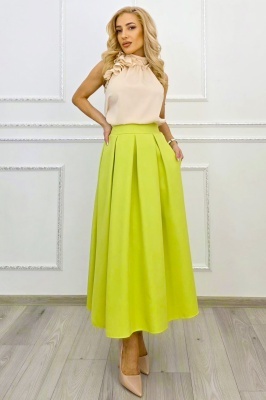 fusta verde lime dama eleganta premium cu funda la spate si croiala ampla