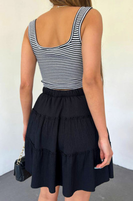 Fusta-pantalon din vascoza Anika, cu volane si elastic in talie, Negru
