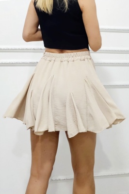 Fusta pantalon scurta Zig-Zag Plisse, cu volane si efect creponat, Crem, Marime universala 
