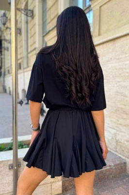 Fusta pantaloni cu volane, TWIST croiala scurta cu volum, Negru spate